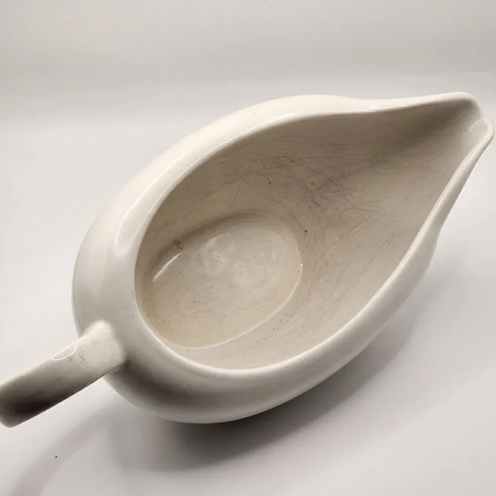 Vintage White Stoneware Japan Classic Ceramic Gravy Boat Farmhouse Style Handle